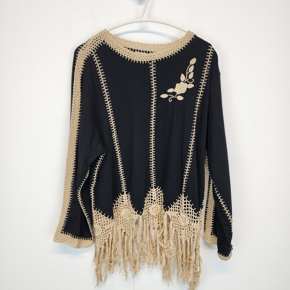 Womens Boho Fringe Crochet Sweater 18/20W Cotton Hippie Vintage Giorgio Fiorlini